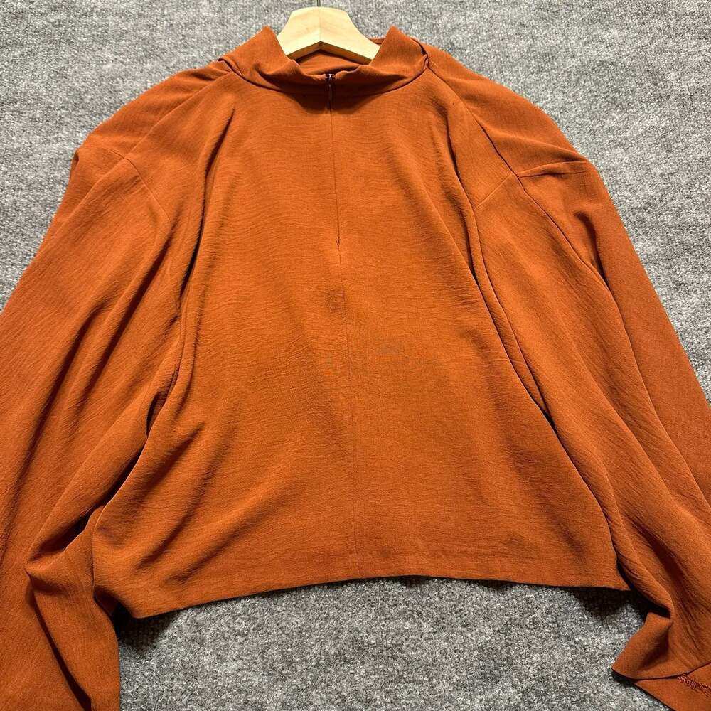 ZARA Russet Orange Draped Asymmetric Collar Batwing Sleeve Blouse Quiet Luxury - Picture 5 of 9